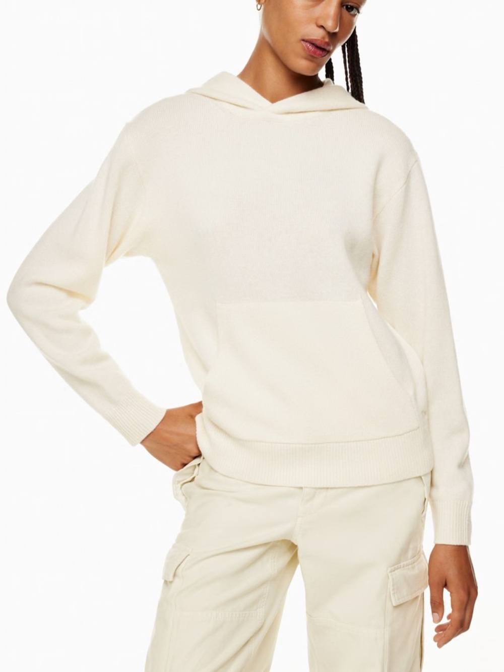 TNA Wool Cashmere Cream Hooded Sweatshirt